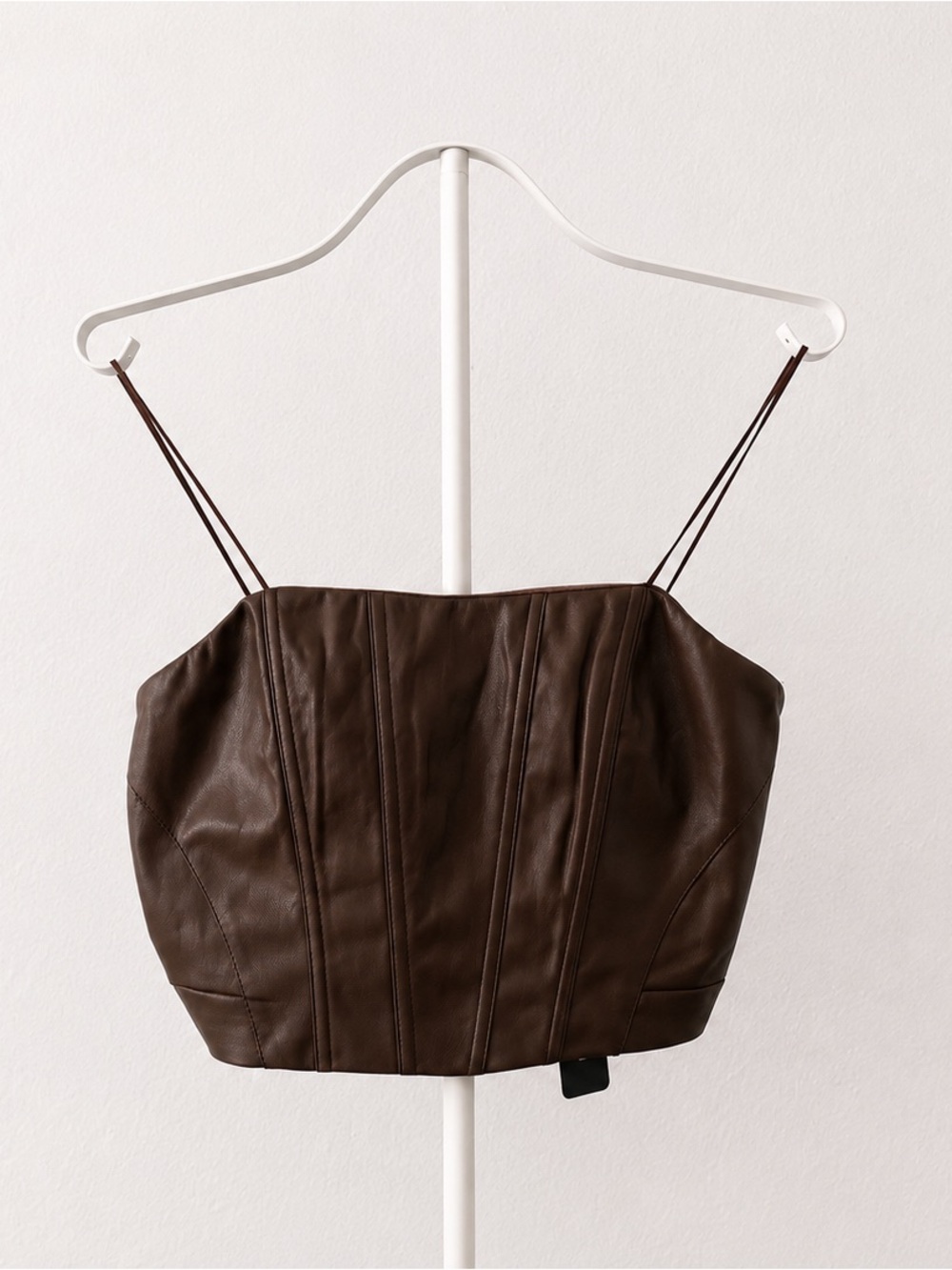 Brown Faux Leather Corset Crop Top